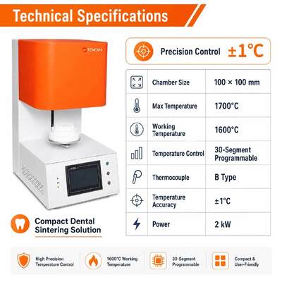 TENCAN TC-BDF-1L 1700C tandheelkundig laboratorium Zirconia porseleinen sinteroven 1C nauwkeurigheid MoSi2 verwarmingselementen voor tanden