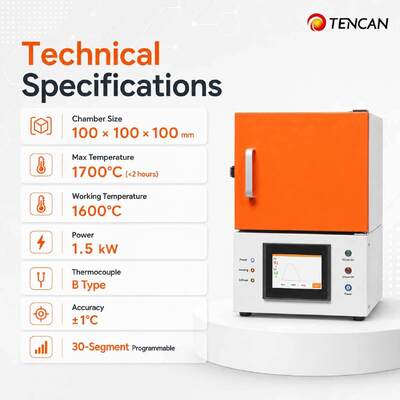 TENCAN CE gecertificeerde 1700°C tandheelkundige zirconia sinteroven met MoSi2-verwarmer en 7-inch touchscreen voor tandheelkundige keramiek